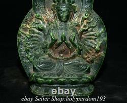 8.4 Old Chinese Green Jade Carved 1000 Arms Avalokiteshvara of Goddess Statue