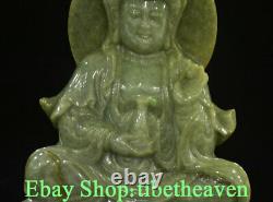 8.4 Old Chinese Natural Emerald Jadeite Feng Shui Guan Yin Goddess Vase Statue