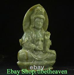 8.4 Old Chinese Natural Emerald Jadeite Feng Shui Guan Yin Goddess Vase Statue