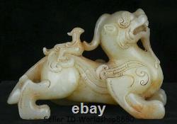 8.4 Old Chinese Natural White Jade Carved brave troops Pixiu Beast Lucky Statue