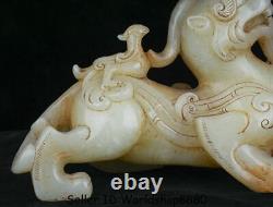 8.4 Old Chinese Natural White Jade Carved brave troops Pixiu Beast Lucky Statue