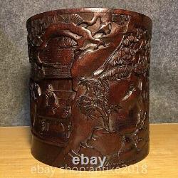 8.4 Old Chinese Rosewood Carved Dynasty Palace People Brush Pot Pencil Vase