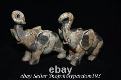 8.4 Old Chinese Xiu Jade Carved Fengshui Animal Elephant Statue Pair