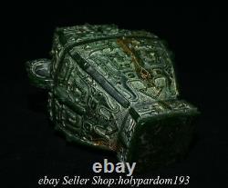 8.4 Rare Old Chinese Green Jade Carved Fengshui Beast Face Bottle Vase Statue T
