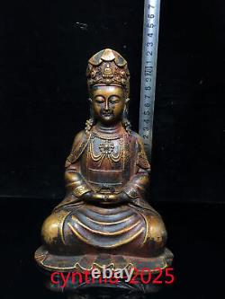 8.6Chinese Old antiques Handmade Pure copper Guanyin Bodhisattva Buddha statue