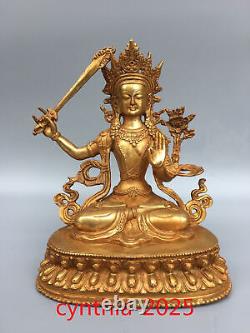 8.6Old Chinese antiques Handmade Pure copper gilding Manjusri Bodhisattva Buddh