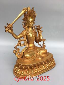 8.6Old Chinese antiques Handmade Pure copper gilding Manjusri Bodhisattva Buddh