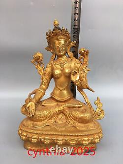 8.6Rare Chinese antiques Pure copper gilding Statue of White Tara Buddha