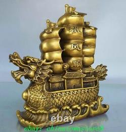 8.6 Chinese Pure Bronze Fengshui Folk Dragon Boat Loong Ship Auspicious Statue