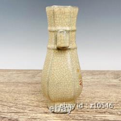 8.6 Chinese antiques Ge Kiln Porcelain outline in gold Engraved poem Ear bottle