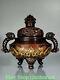 8.6 Old Chinese Red Copper Gold Dynasty Palace Dragon Foo Dog Lion Censer