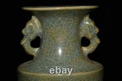 8.7 Chinese Old Song dynasty Porcelain guan kiln mark Ice crack double ear vase