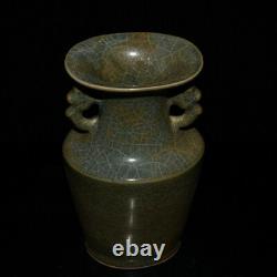 8.7 Chinese Old Song dynasty Porcelain guan kiln mark Ice crack double ear vase