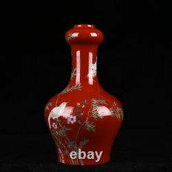 8.7 Chinese Porcelain Qing dynasty yongzheng mark famille rose flower bird Vase