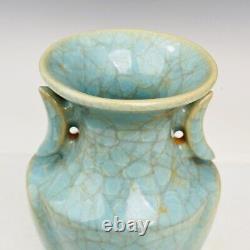 8.7 Old Chinese Porcelain song dynasty ru kiln cyan Ice crack double ear Vase