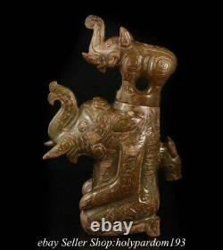 8.8 Antique Chinese Shang Dynasty Hetian Jade Nephrite Elephant Jar Pot Statue