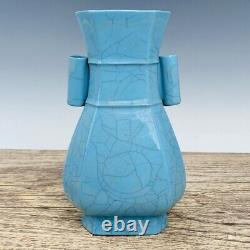 8.8 Chinese Porcelain dazhou dynasty chai kiln blue Ice crack double ear Vase