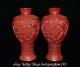8.8 Marked Old Chinese Red Lacquerware Fengshui Flower Bird Bottle Vase Pair