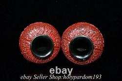 8.8 Marked Old Chinese Red Lacquerware Fengshui Flower Bird Bottle Vase Pair