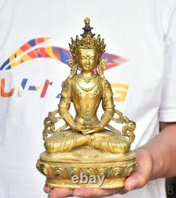 8.8 Old Chinese Copper Gilt Buddhism Amitayus longevity God Goddess Statue