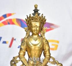 8.8 Old Chinese Copper Gilt Buddhism Amitayus longevity God Goddess Statue