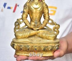 8.8 Old Chinese Copper Gilt Buddhism Amitayus longevity God Goddess Statue