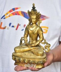 8.8 Old Chinese Copper Gilt Buddhism Amitayus longevity God Goddess Statue