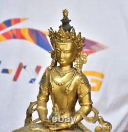 8.8 Old Chinese Copper Gilt Buddhism Amitayus longevity God Goddess Statue