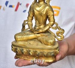 8.8 Old Chinese Copper Gilt Buddhism Amitayus longevity God Goddess Statue