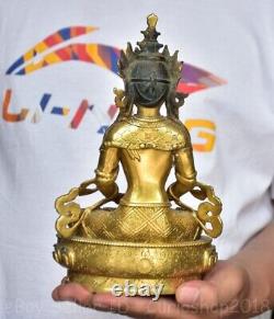 8.8 Old Chinese Copper Gilt Buddhism Amitayus longevity God Goddess Statue