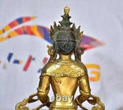 8.8 Old Chinese Copper Gilt Buddhism Amitayus longevity God Goddess Statue