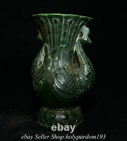 8.8 Old Chinese Green Jade Carved Dynasty Double Phoenix Bottle Vase