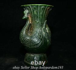 8.8 Old Chinese Green Jade Carved Dynasty Double Phoenix Bottle Vase