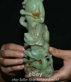 8.8 Old Chinese Natural Green Jade Carving Kwan-yin Guan Yin Goddess Dragon
