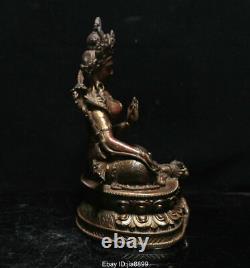 8.8 Old Chinese Tibet Buddhism Bronze Green Tara enlightenment Goddess Statue
