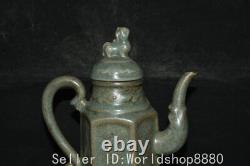 8.8 ancient Chinese Song Dynasty Ru Kiln Porcelain beast lid Wine Tea Pot Flago