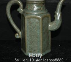 8.8 ancient Chinese Song Dynasty Ru Kiln Porcelain beast lid Wine Tea Pot Flago