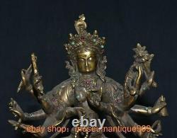 8.8 ancient Chinese copper Gilt 10 Arms Guan yin Boddhisattva Buddha statue