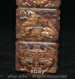 8 Ancient Chinese jade carving auspicious beast face Yuzong cong statue