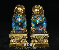 8 China Cloisonne Enamel Copper Fengshui Foo Fu Dog Guardion Lion Pair Statue
