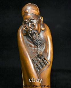 8 Chinese Boxwood Wood Carved Dynasty Old Man bookkeeper abacus Figure Statue