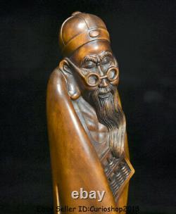 8 Chinese Boxwood Wood Carved Dynasty Old Man bookkeeper abacus Figure Statue