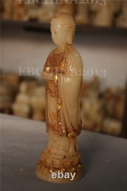 8 Chinese Old White Jade Hand-carved Buddhism Shakya Mani Buddha Sculpture