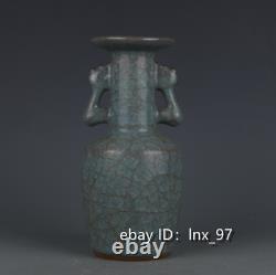 8 Chinese antiques Song Official Kiln Porcelain azure glaze Phoenix ear bottle