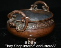 8 Marked Old Chinese Red Copper Dynasty Palace Dragon Ear Incense burner Censer