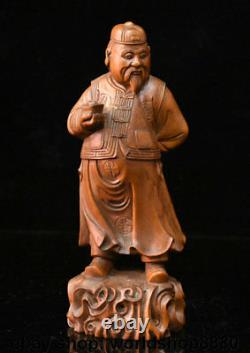 8 Old Chinese Boxwood Wood Carved Mammon Money Wealth God Statue Sculpture