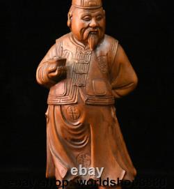 8 Old Chinese Boxwood Wood Carved Mammon Money Wealth God Statue Sculpture