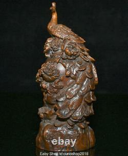 8 Old Chinese Boxwood Wood Carved Phoenix Fenghuang Birds Flower Lucky Statue