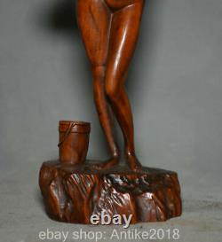 8 Old Chinese Boxwood Wood Carving Naked Sexy Belle Beauty Statue Sculpture