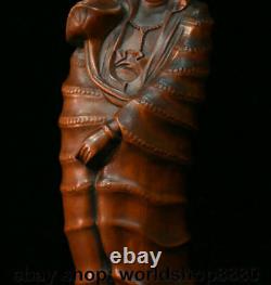 8 Old Chinese Boxwood Wood Hand Carved Kwan-yin Guan Yin Goddess Lotus Statue